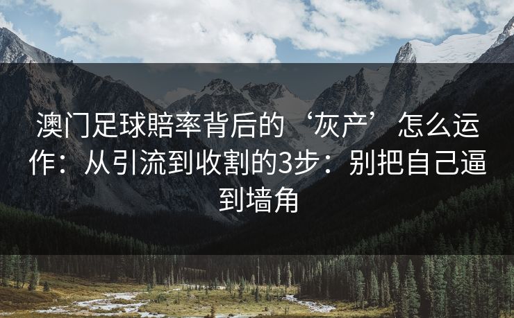 澳门足球賠率背后的‘灰产’怎么运作：从引流到收割的3步：别把自己逼到墙角